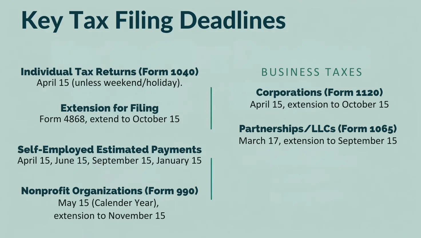 Tax Filing Deadlines
